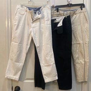 3 Pair Lot - Banana Republic Stretch Cropped Pants - Sz 8 - Black, White, Khaki